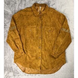 Free People Stud Shirt Goat Leather Jacket Womens M Boho Western Shacket